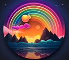 a rainbow - colored sunset with a rainbow - colored rainbow - colored sky