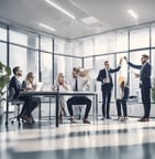 Office setting of co-workers motivating each other
