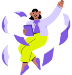 lady with flying documents
