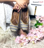 Handcrafted Silver Punjabi Jutti with Embroidery Detailing