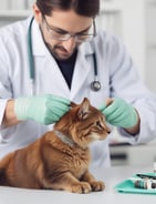 A person is grooming a dog inside a pet grooming studio. The room is dimly lit, with various grooming tools visible on a nearby table. A large window shows the outside, where parked cars can be seen. A cage is present, containing items related to pet care.