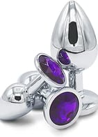a pair of silver and purple jewelled cufflinking