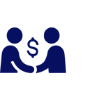 two stick figure silhouettes shaking hands beneath a dollar sign
