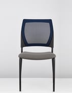 V137 visitor chair with grey seat and blue mesh back, front view