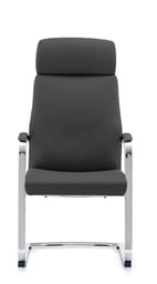 Mavis high-back chair with soft cushioning and chrome sled base, front view