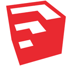 "SketchUp logo – 3D modeling software for architecture, interior design, and engineering on a red ge