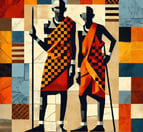 a painting of two men in traditional african style