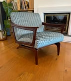 Renovation Fauteuil scandinave velours géométrique turquoise Romo