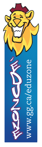 une mascotte de lion souriant avec une couronne rouge sur un signet de lecture