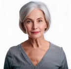 a woman with a gray hair and a gray top