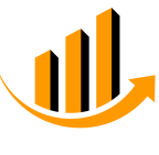 a black and orange arrow pointing upward logo