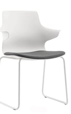 White Dora chair with grey seat cushion and sled base frame