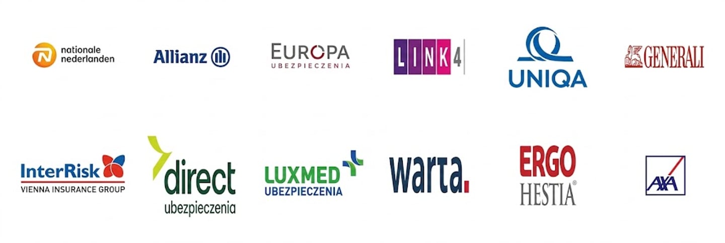 Logotypy kilkunastu partnerów, z którymi nasza multiagencja ubezpieczeniowa Wrocław dobiera ubezpieczenia online.