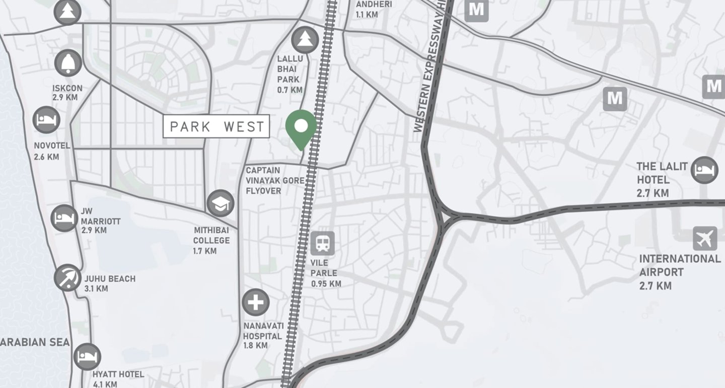 Location Avant Park West Vile Parle West, Avant Vile Parle, Park West Vile Parle