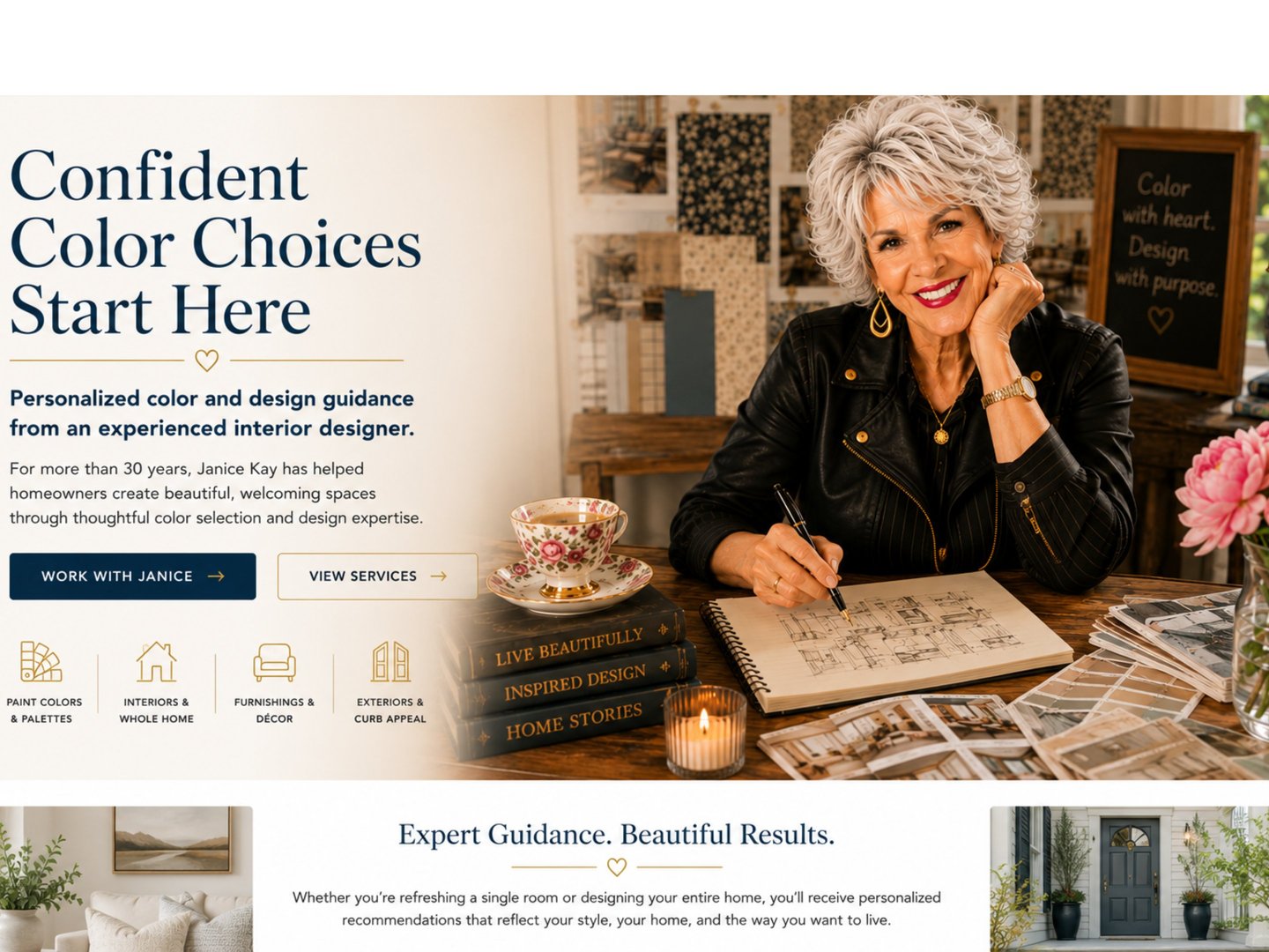 Interior designer Janice Kay offering professional color consulting and home design services.