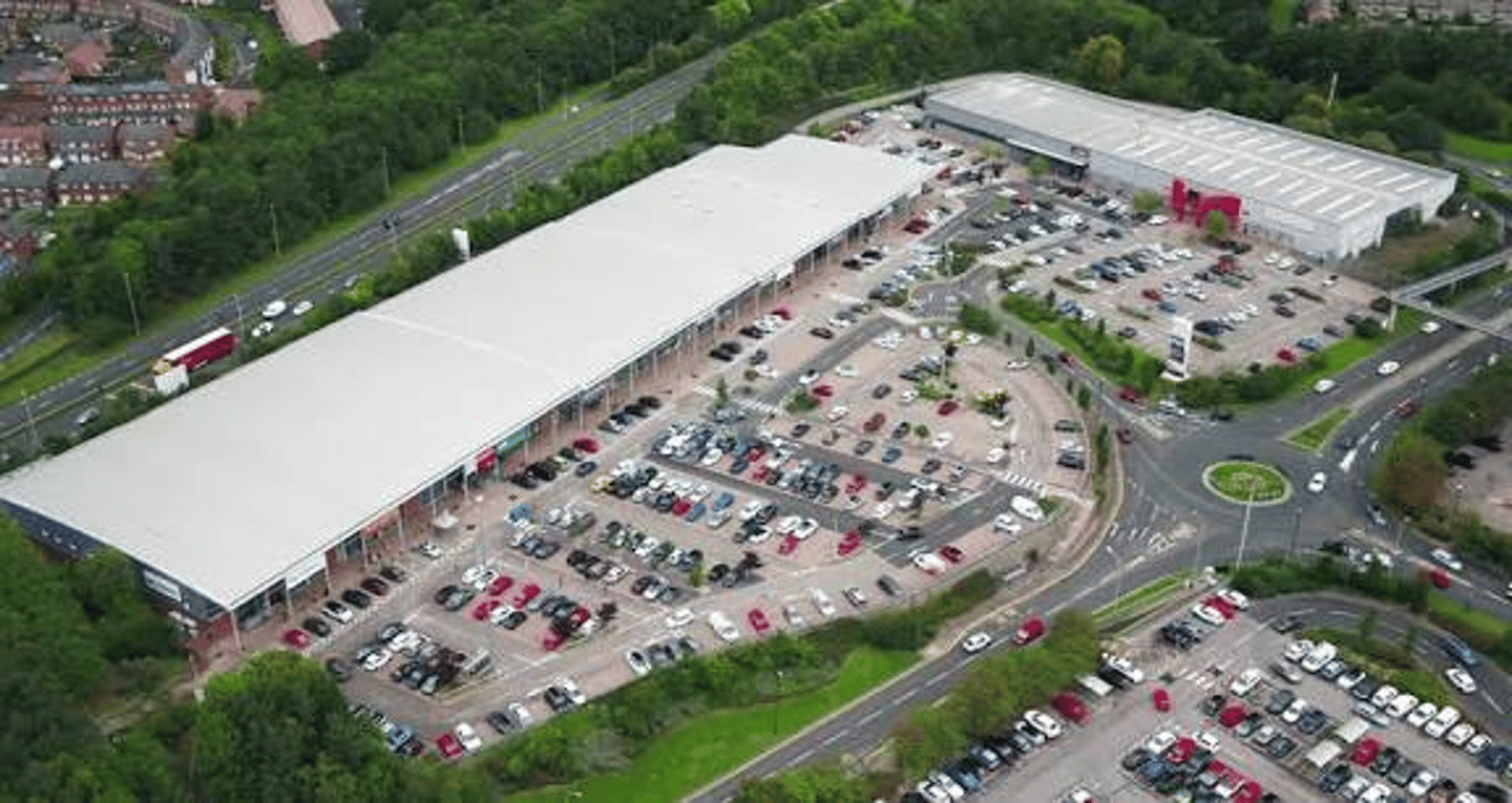 view of Washington Retail Park from the air