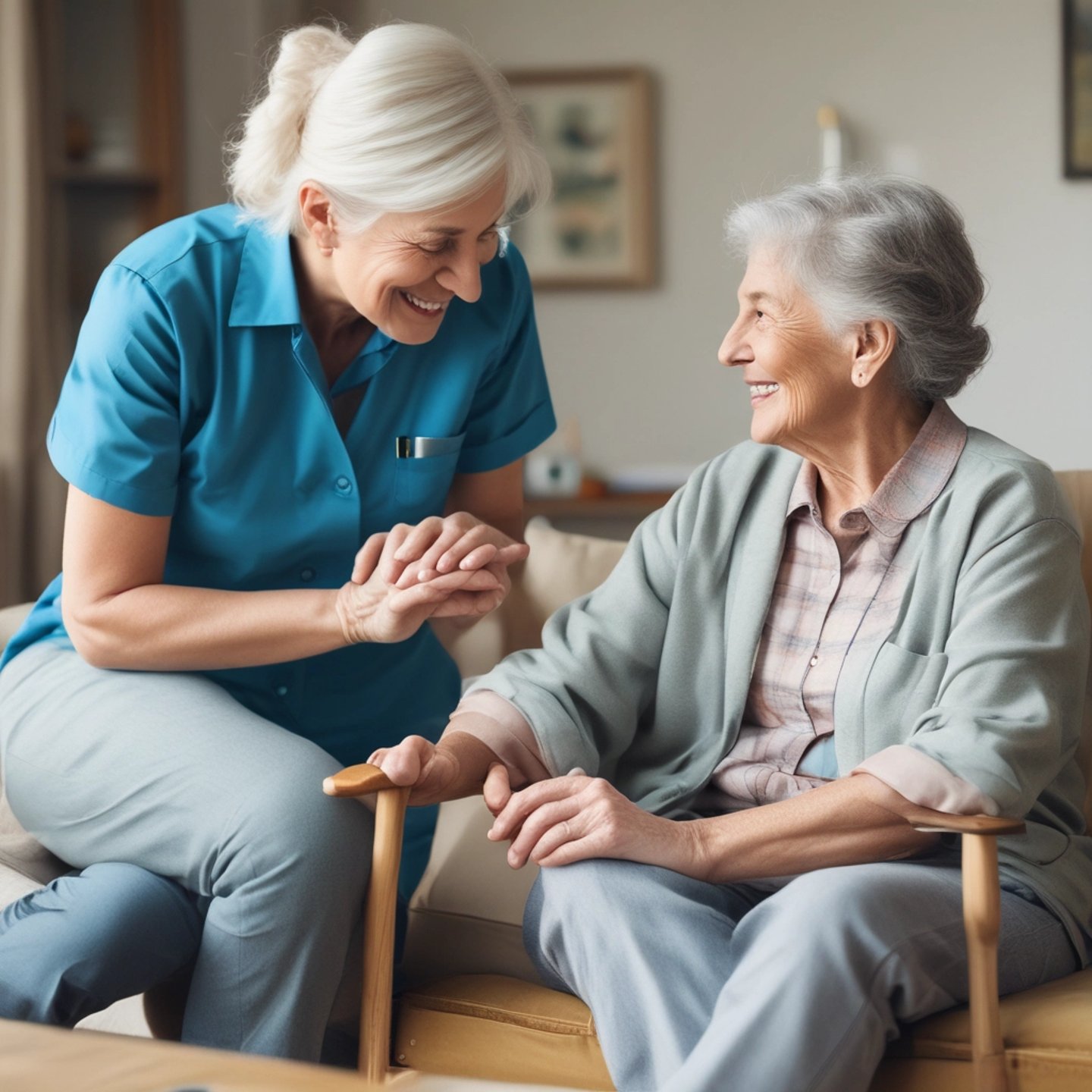 woman standing next to woman riding wheelchair