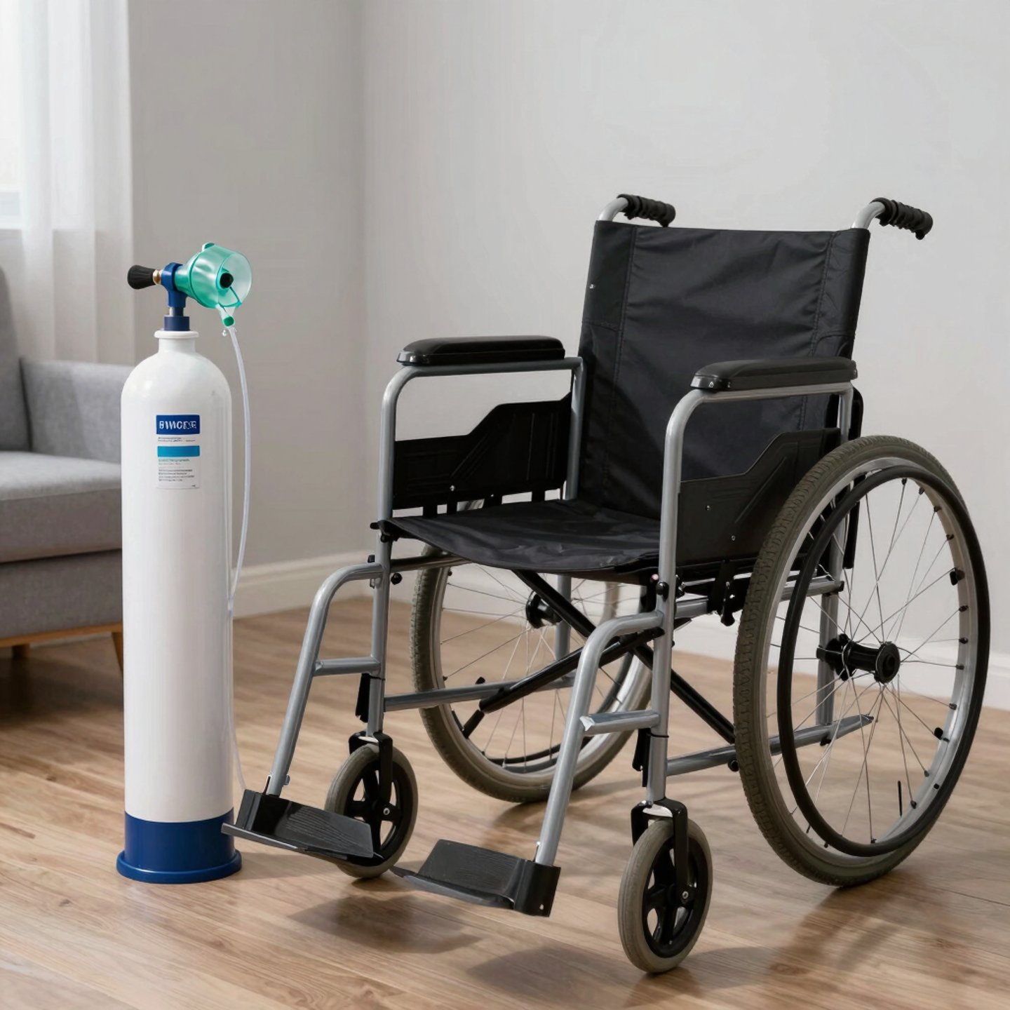 A caring healthcare professional assisting an elderly patient in a bright, modern home setting.