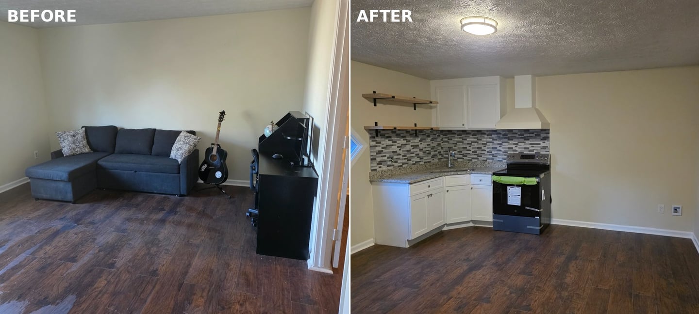 Before and after home renovation project in Gwinnett County by Valhalla Concrete & Home Services LLC