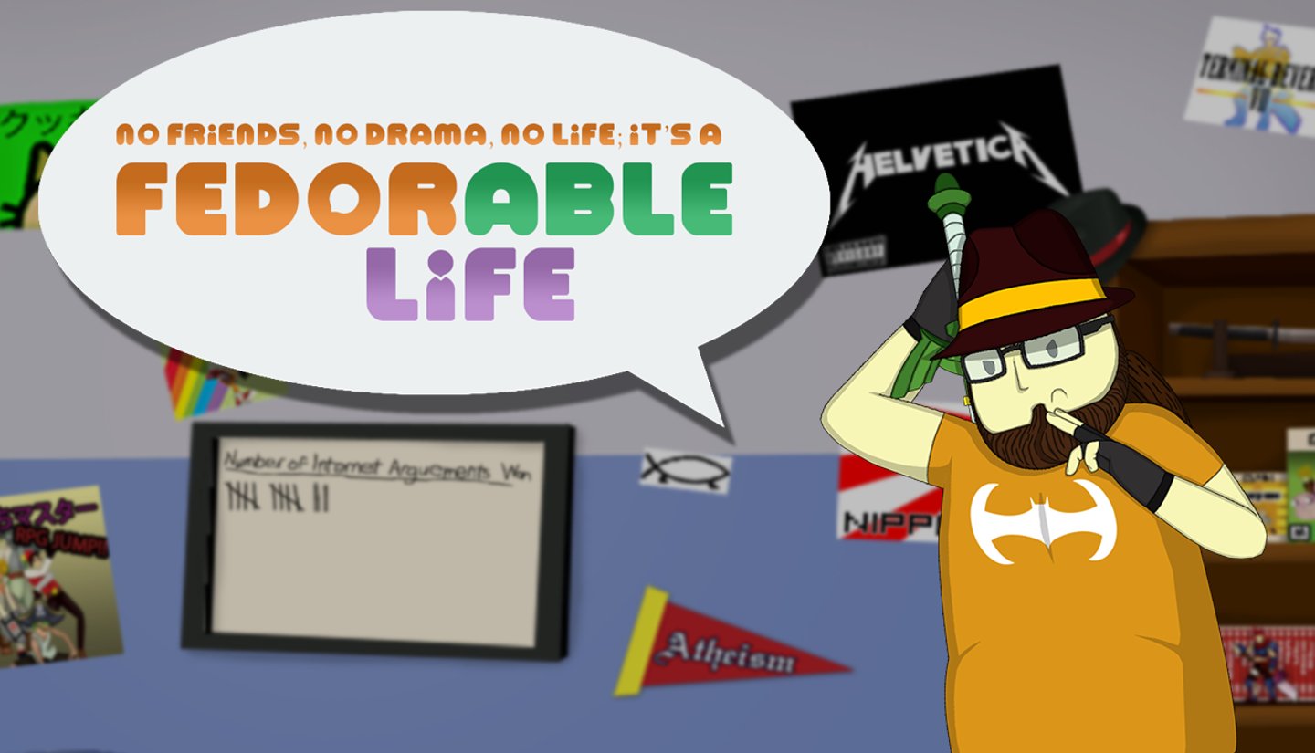 Gameplay screenshot from Fedorable Life, a comedy neckbeard simulator showing the player's bedroom.