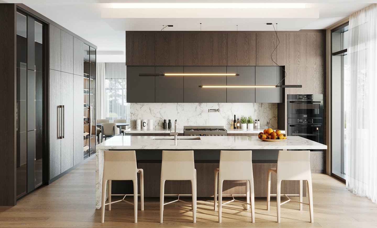 Sleek and stylish modern kitchen design featuring cutting-edge aesthetics, high-end appliances, and functional elegance