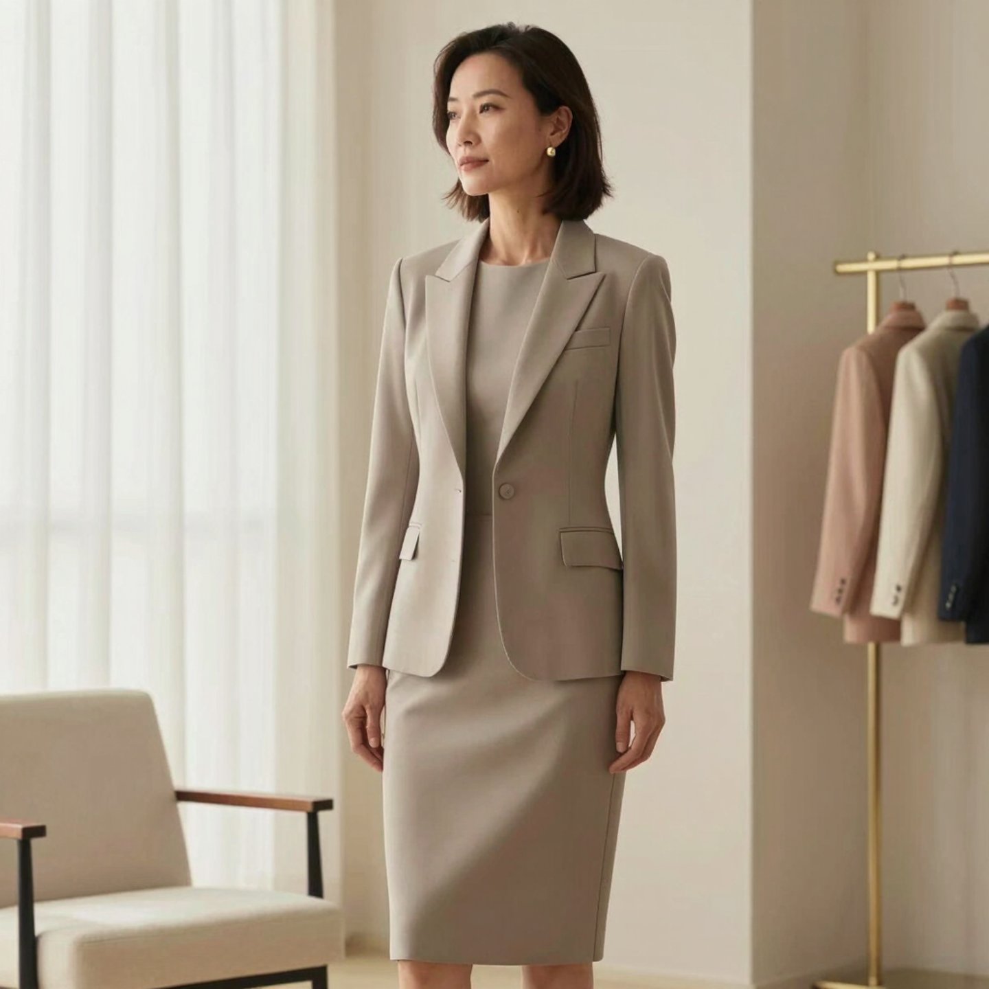 A sleek, minimalist photo of a city street with a stylishly dressed person walking confidently, capturing urban fashion vibes.