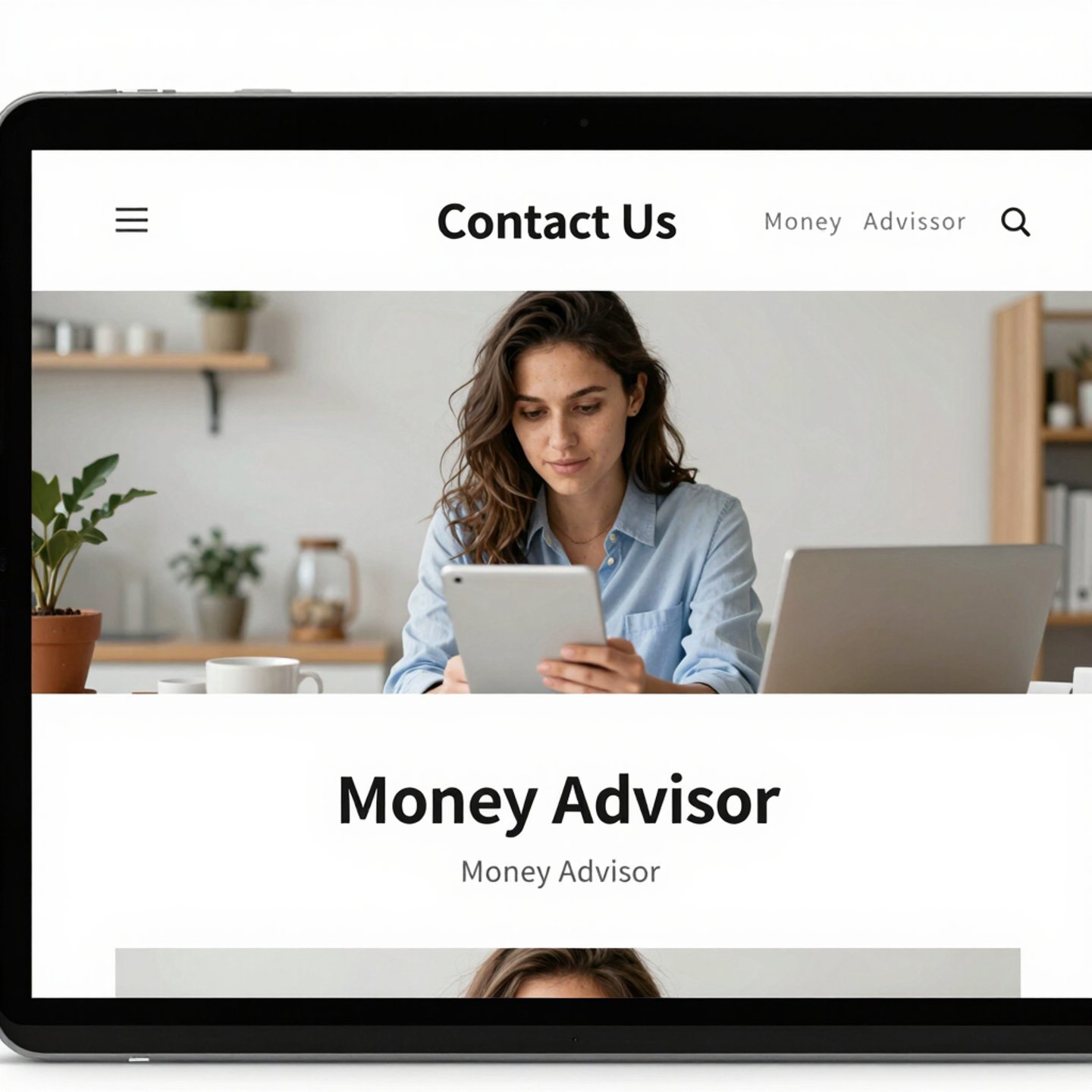 Laptop screen displaying a professional website design for a financial money advisor team.