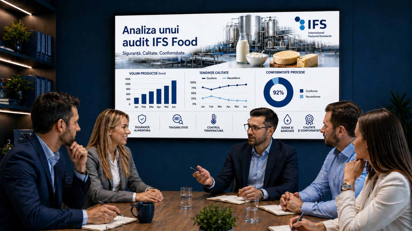 Echipă Integrity Food Cert în ședință de analiză audit IFS Food