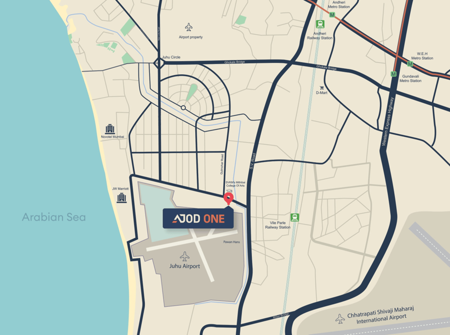 LOCATION AJOD ONE VILE PARLE WEST, COMMERCIAL PROJECT IN VILE PARLE WEST, AJOD ONE NEAR MITHIBAI COLLEGE VILE PARLE WEST