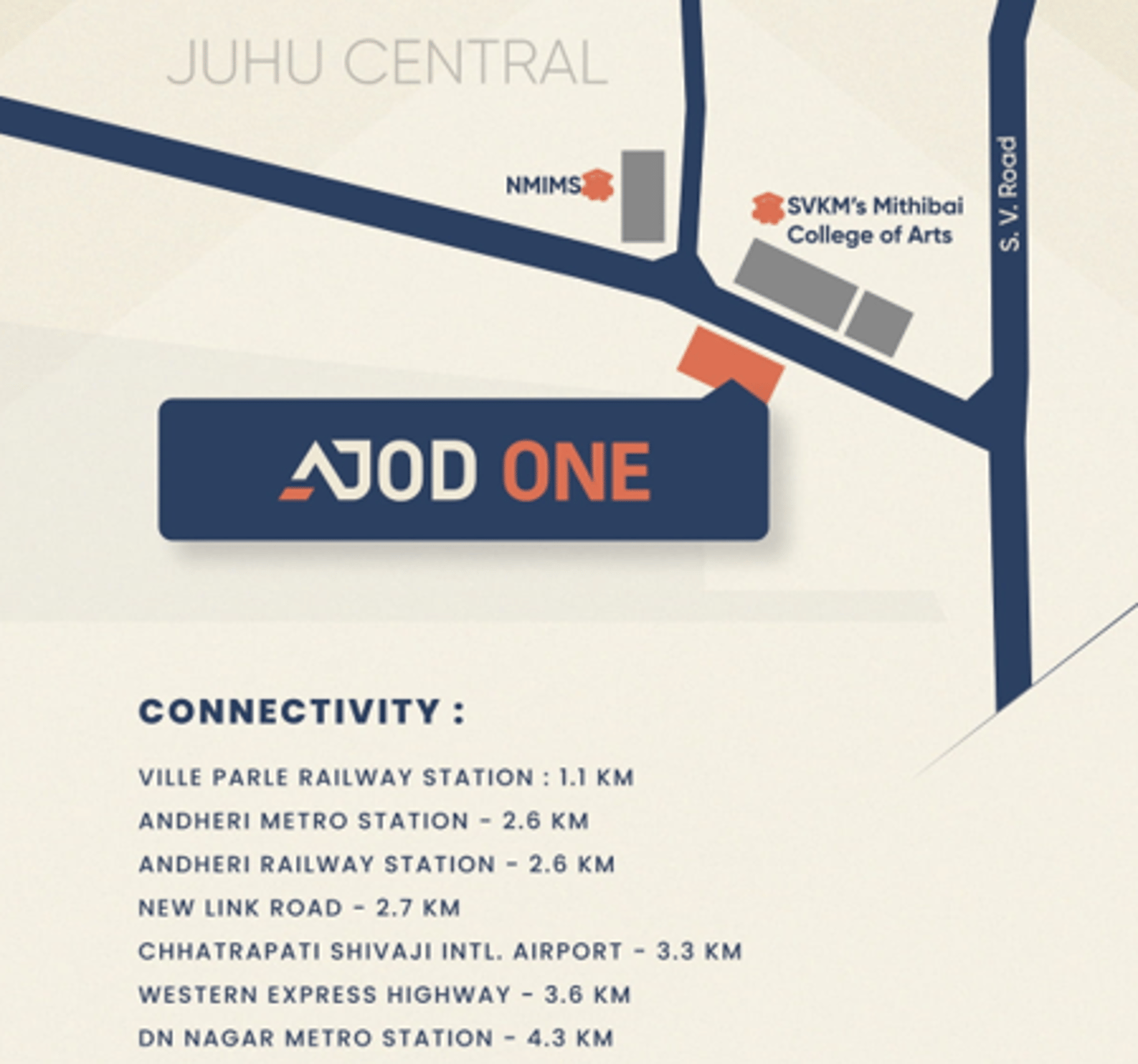 LOCATION AJOD ONE VILE PARLE WEST, COMMERCIAL PROJECT IN VILE PARLE WEST, AJOD ONE NEAR MITHIBAI COLLEGE VILE PARLE WEST