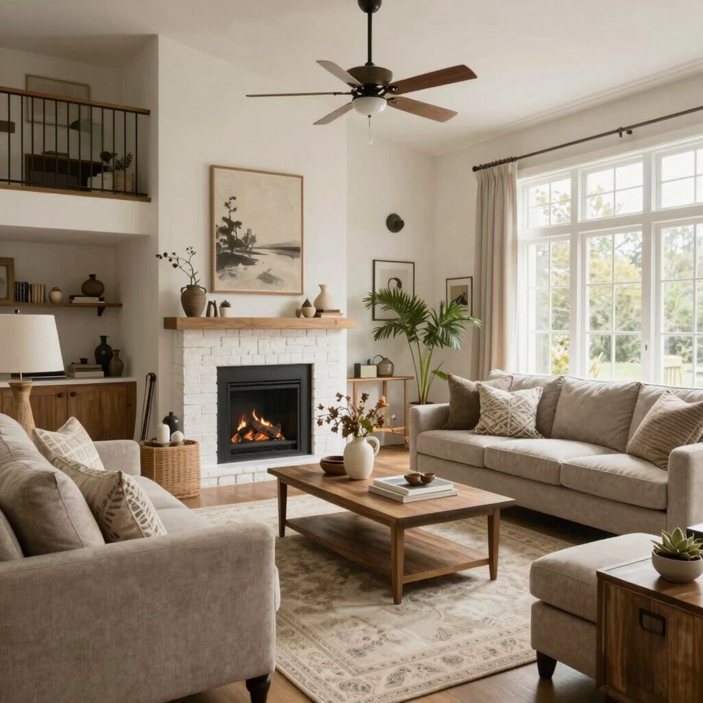 A soft watercolor illustration of blooming flowers framing a cozy home window.