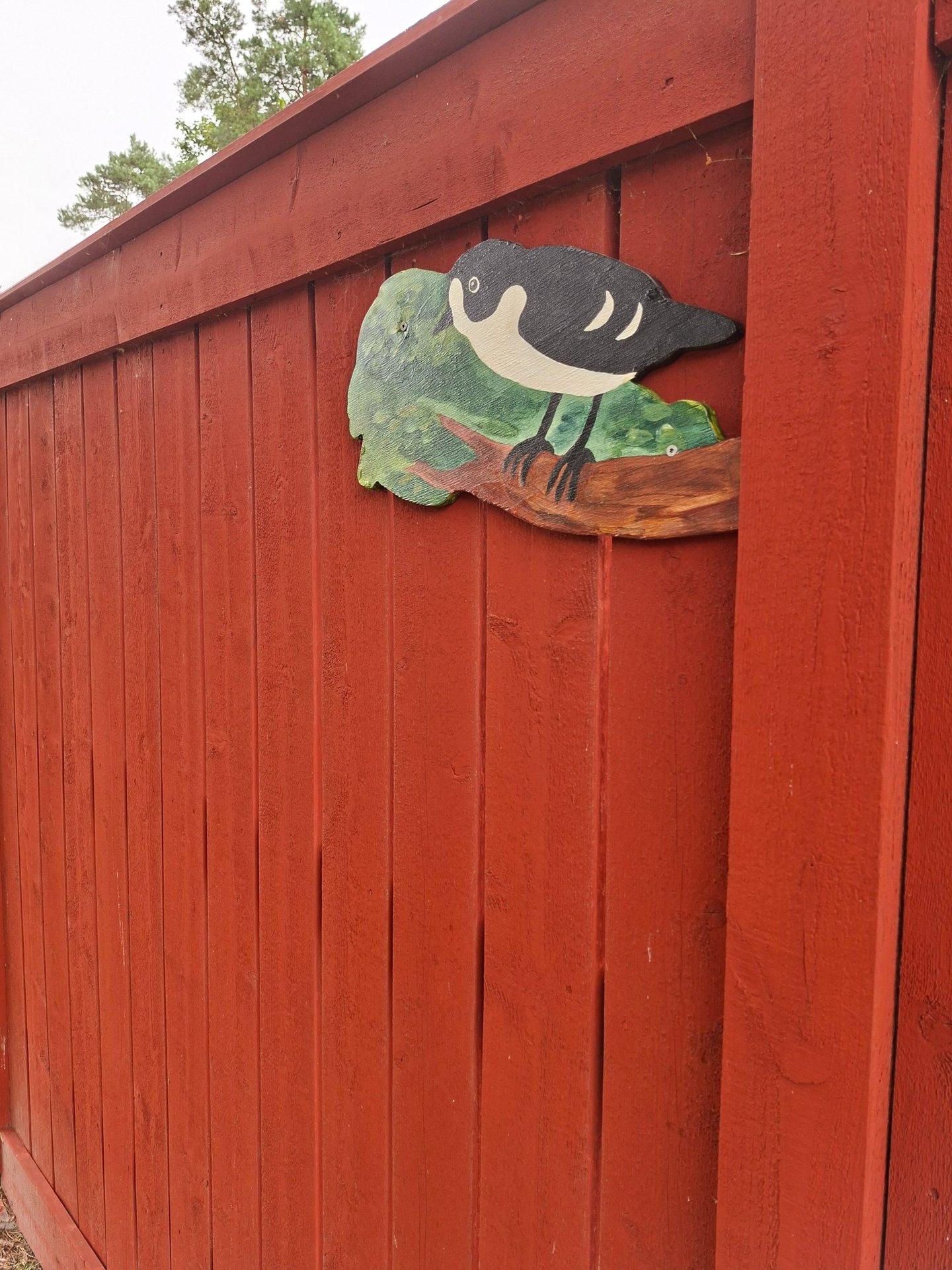 Une cloture peinte avec de la peinture rouge de falun mate en bois brut