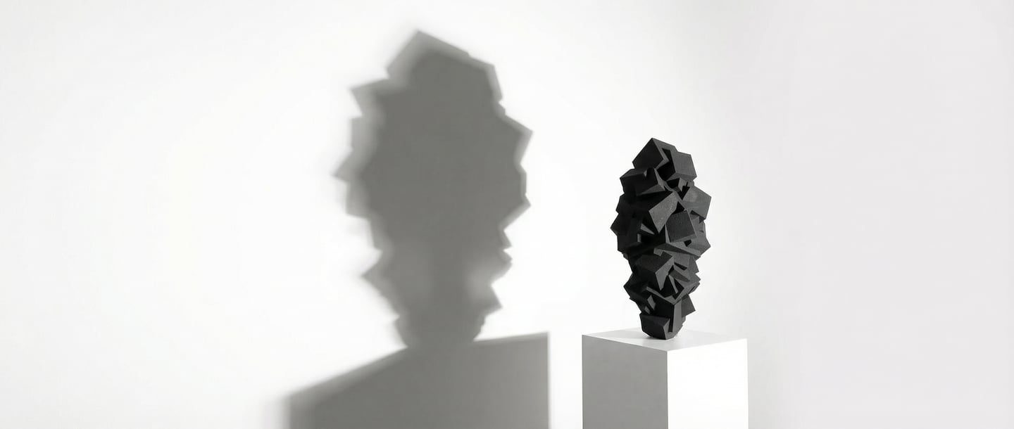 Black Pyrite sculpture with shadow by Stanislas Garaud