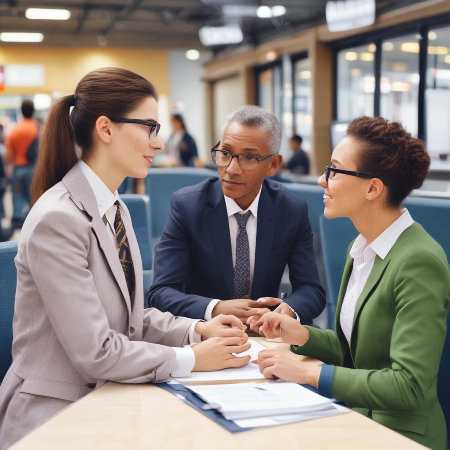 Diverse professional business team having a collaborative meeting in a modern office setting.