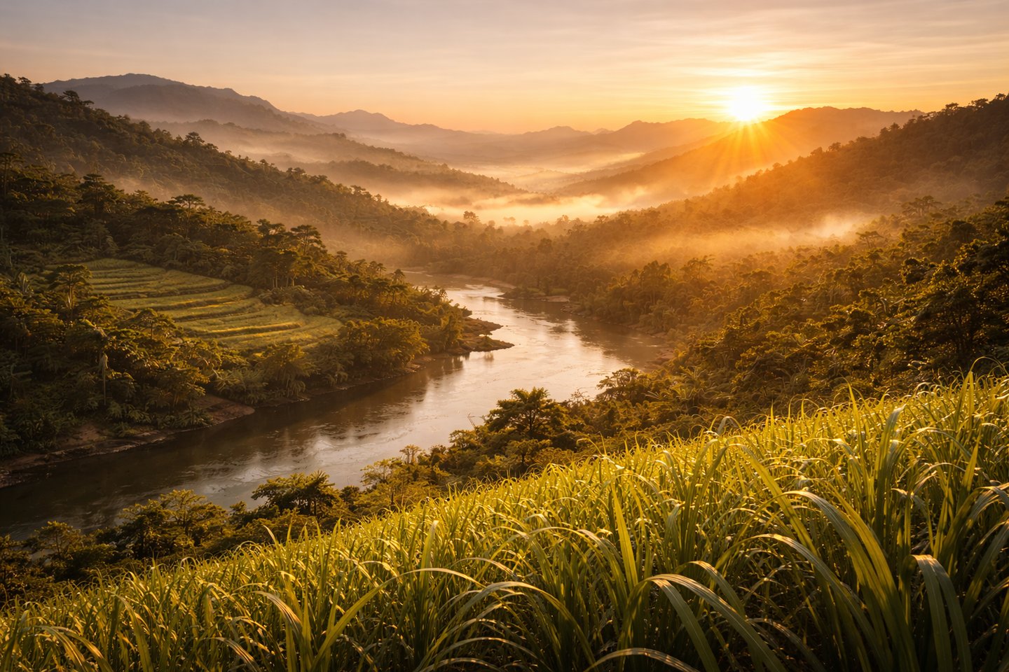 Beautiful landscape of Rangmati, Chittagong Hill Tracts. Misty mountains, hills, rivers, jum,