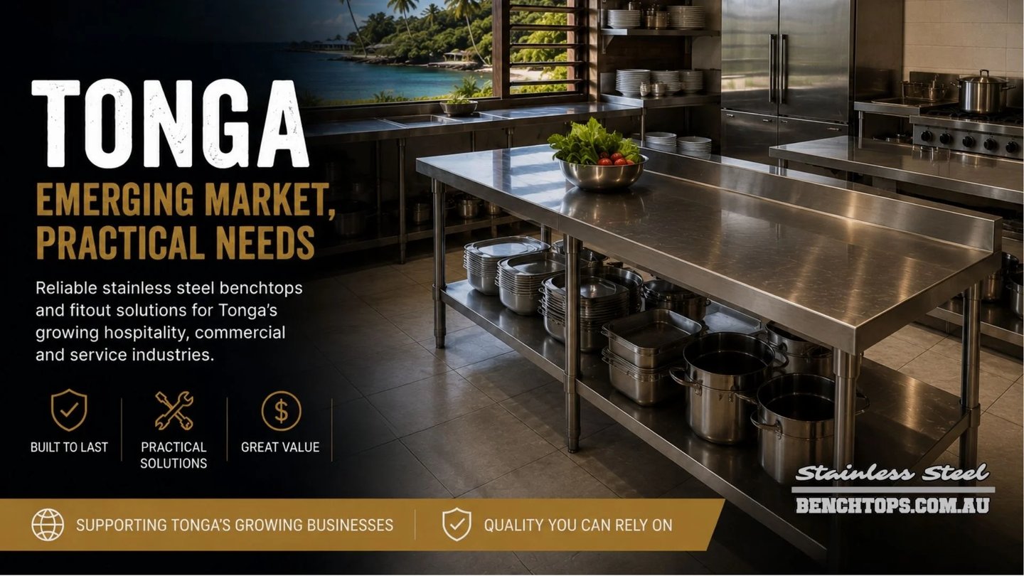 Commercial kitchen preparation table and stainless steel Benches Tonga.
