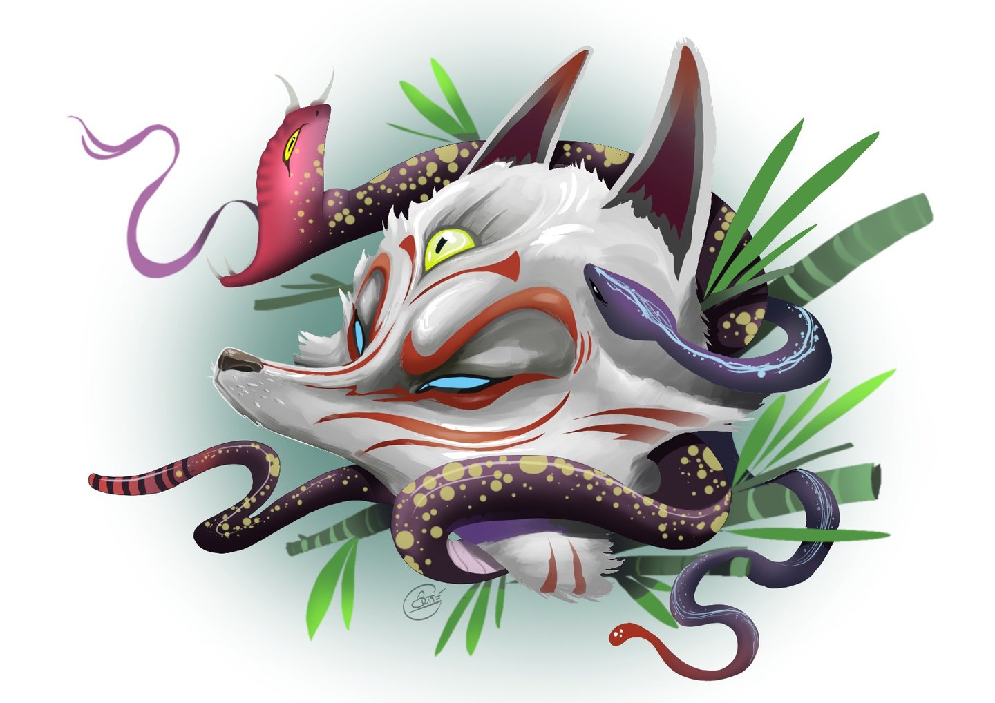 Ilustración técnica mixta con degradados suaves y contornos marcados estilo Punko