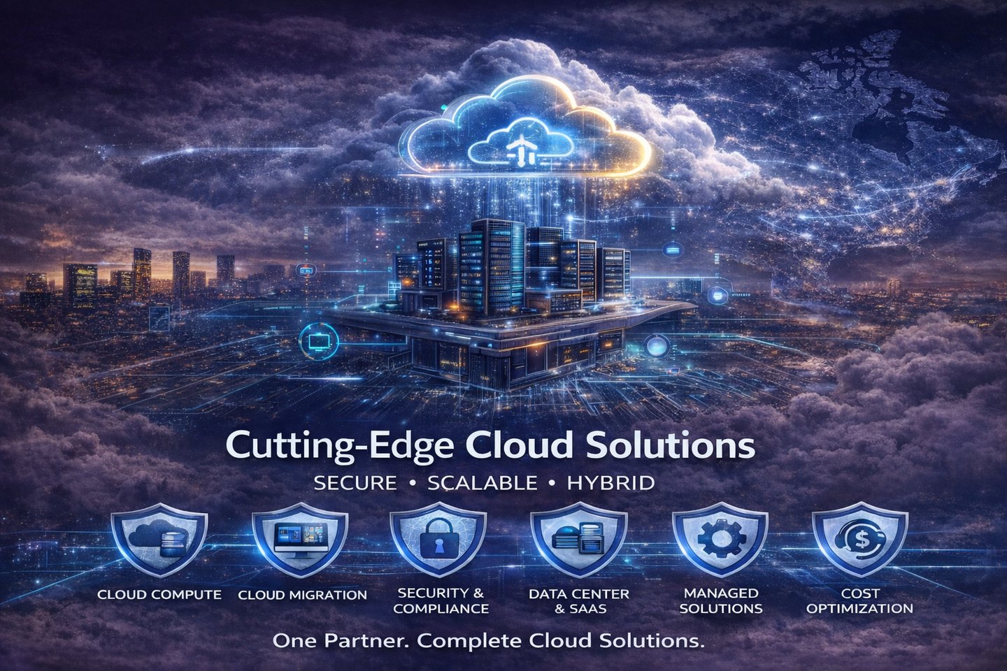 Cloud services hybrid architecture with Microsoft 365 Azure integration & secure data center 