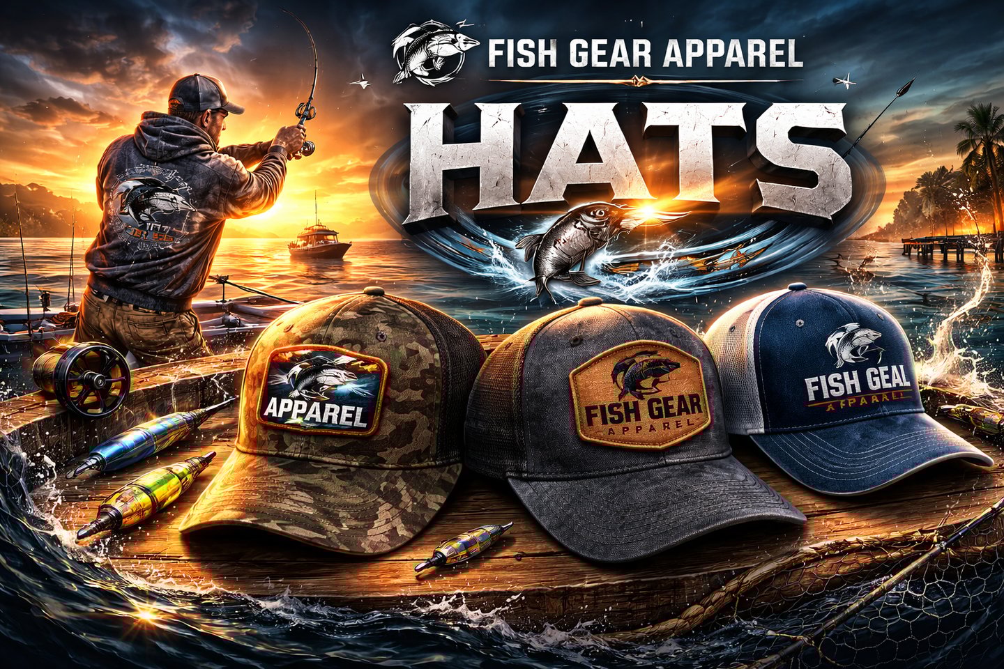 Fishing hats with embroidered logos and West Coast fishing apparel for anglers