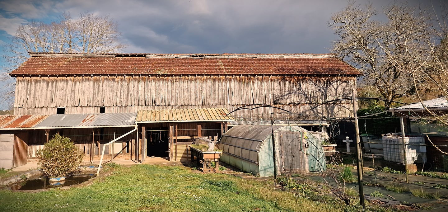 Ancien séchoir à tabac dans le Périgord avant transformation