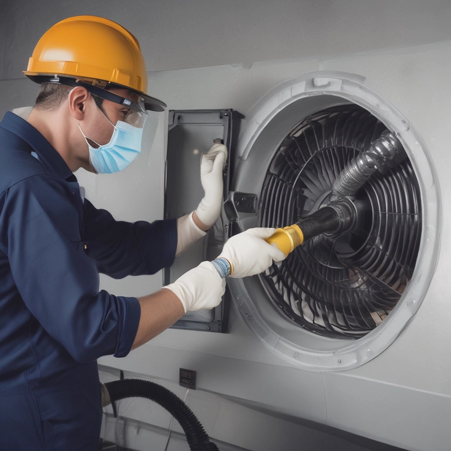 A friendly technician in a Precision ProCare Cleaning uniform inspecting air ducts in a cozy North Carolina home.