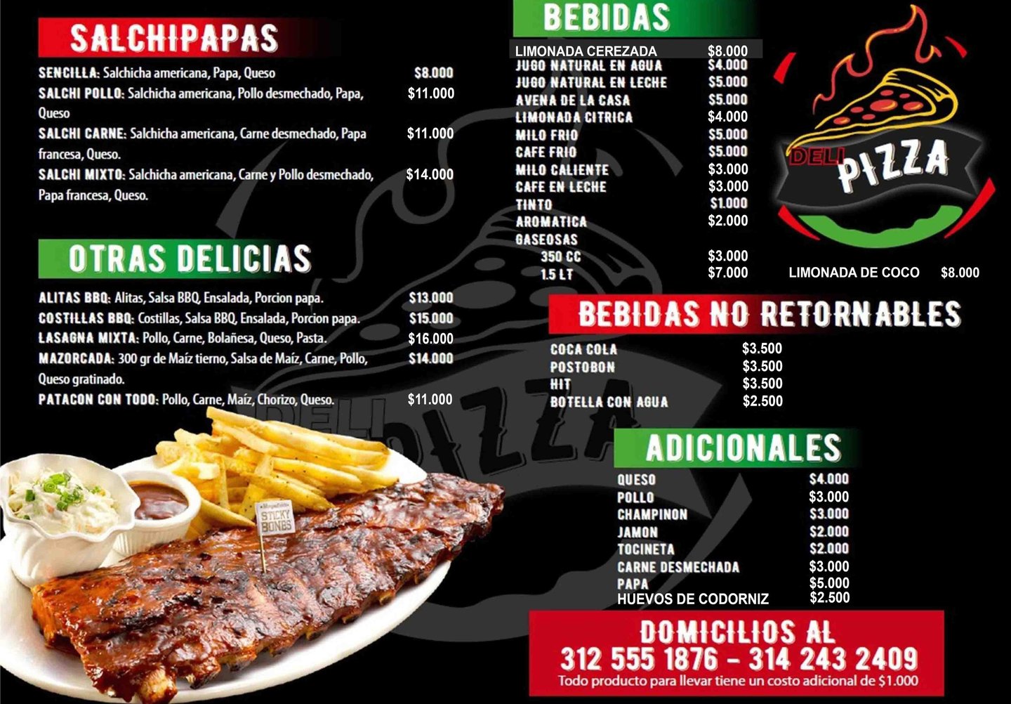 Menu Calchipapas en Delipizza Cajamarca