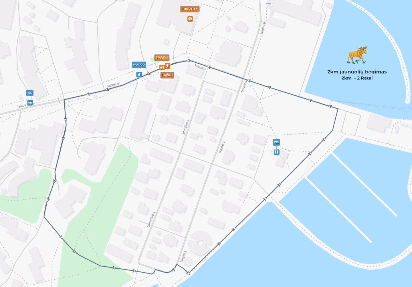 2km Jaunuolių Bėgimo Trasa - Žemėlapis