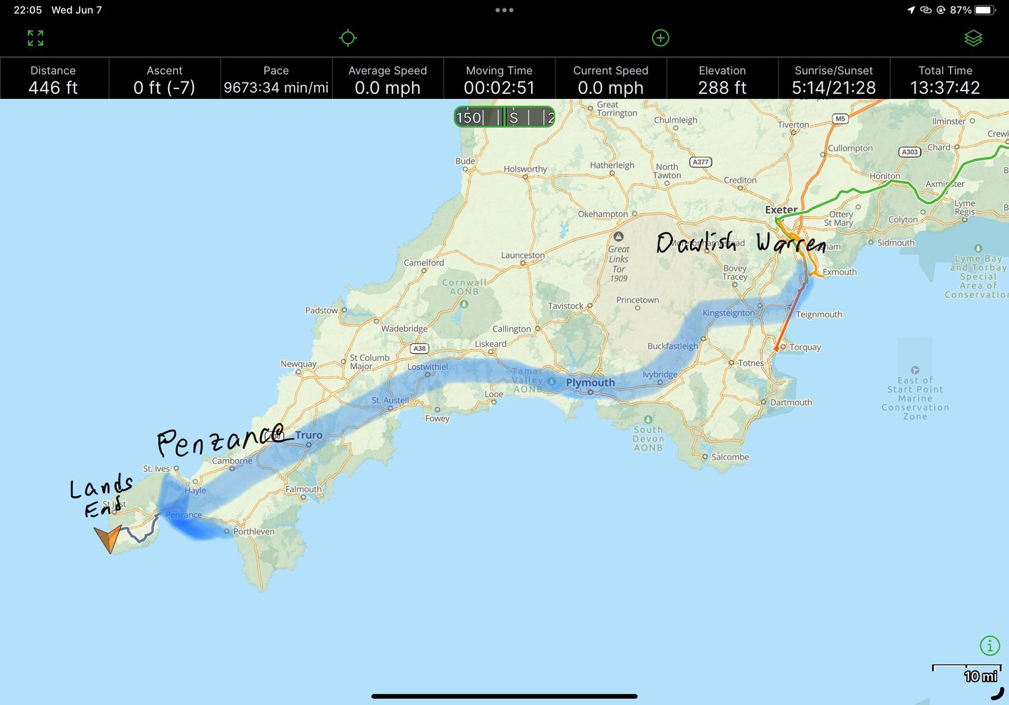 Travel from Dawlish Warren to Lands End
