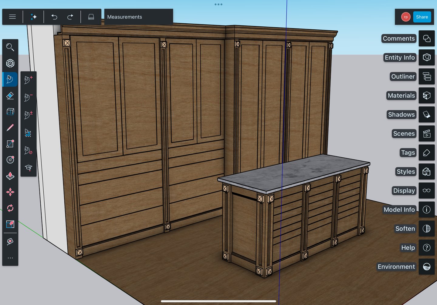 Custom closet design as a 3D sketch, designed by Pearce Woodworks Detroit.