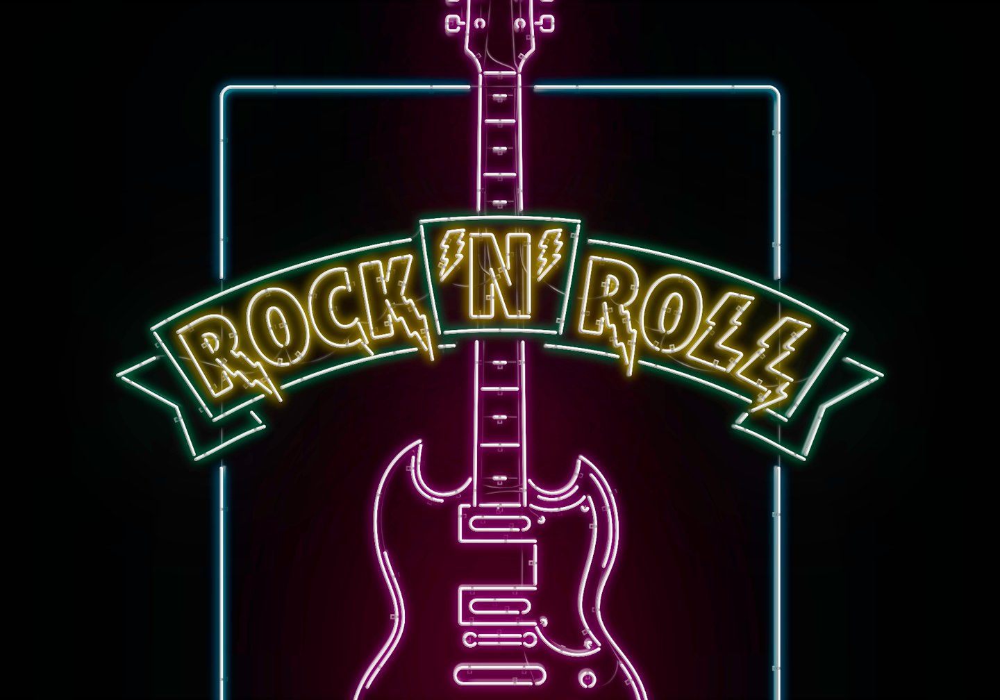 Rock'N'Roll guitar neon sign closeup