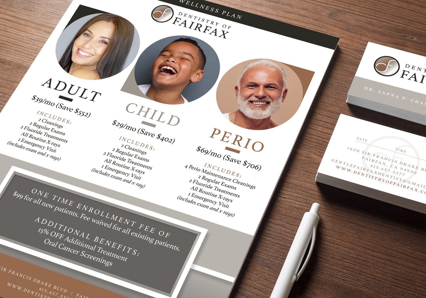 Dentistry of Fairfax stationery and handout