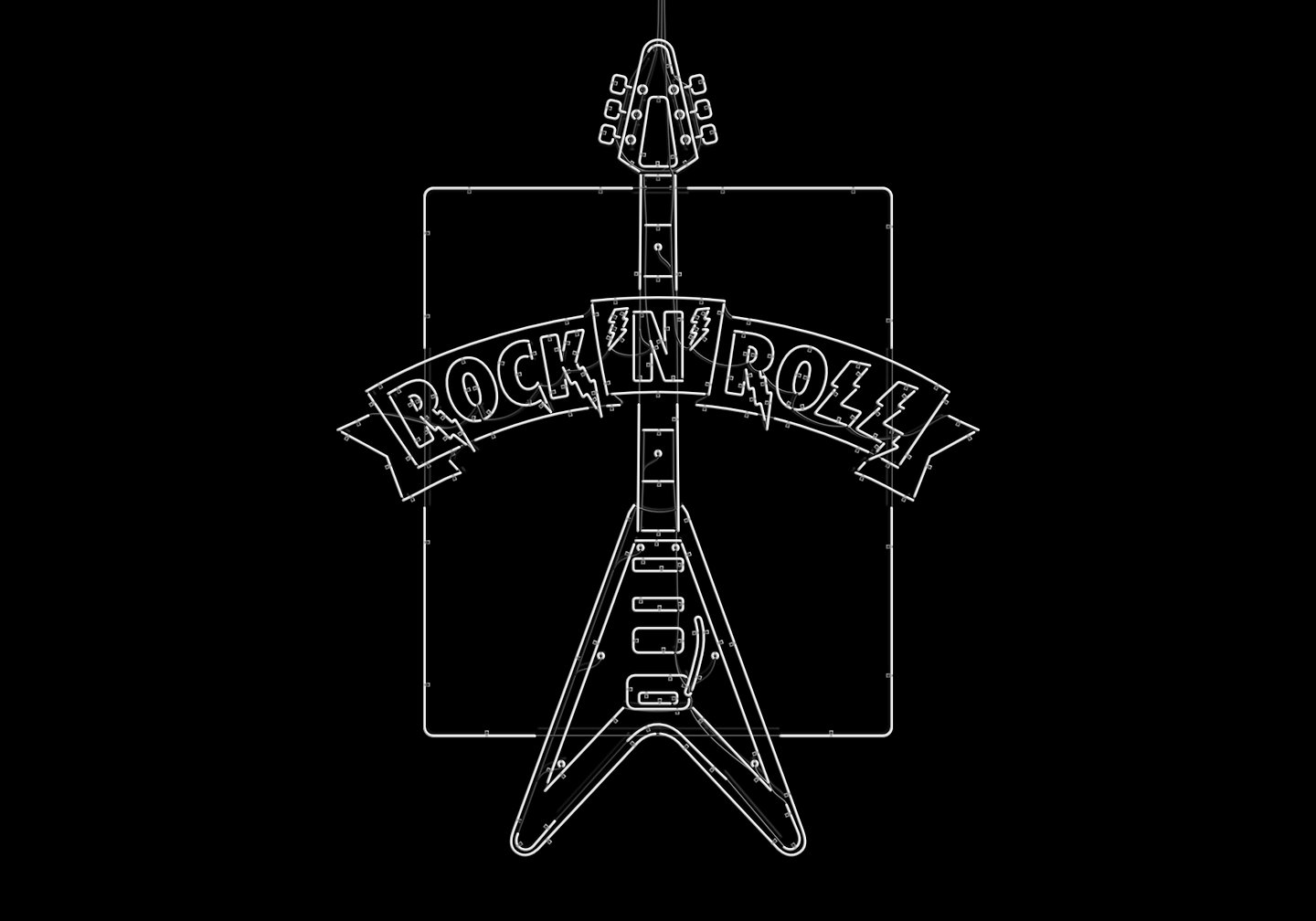 Rock'N'Roll guitar neon sign tube layout