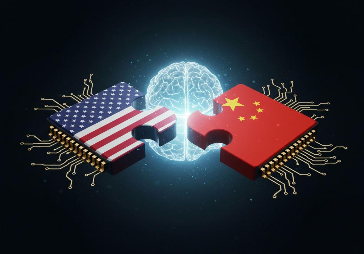 China versus USA a puzzle piece of puzzle pieces with a brain map of the world
