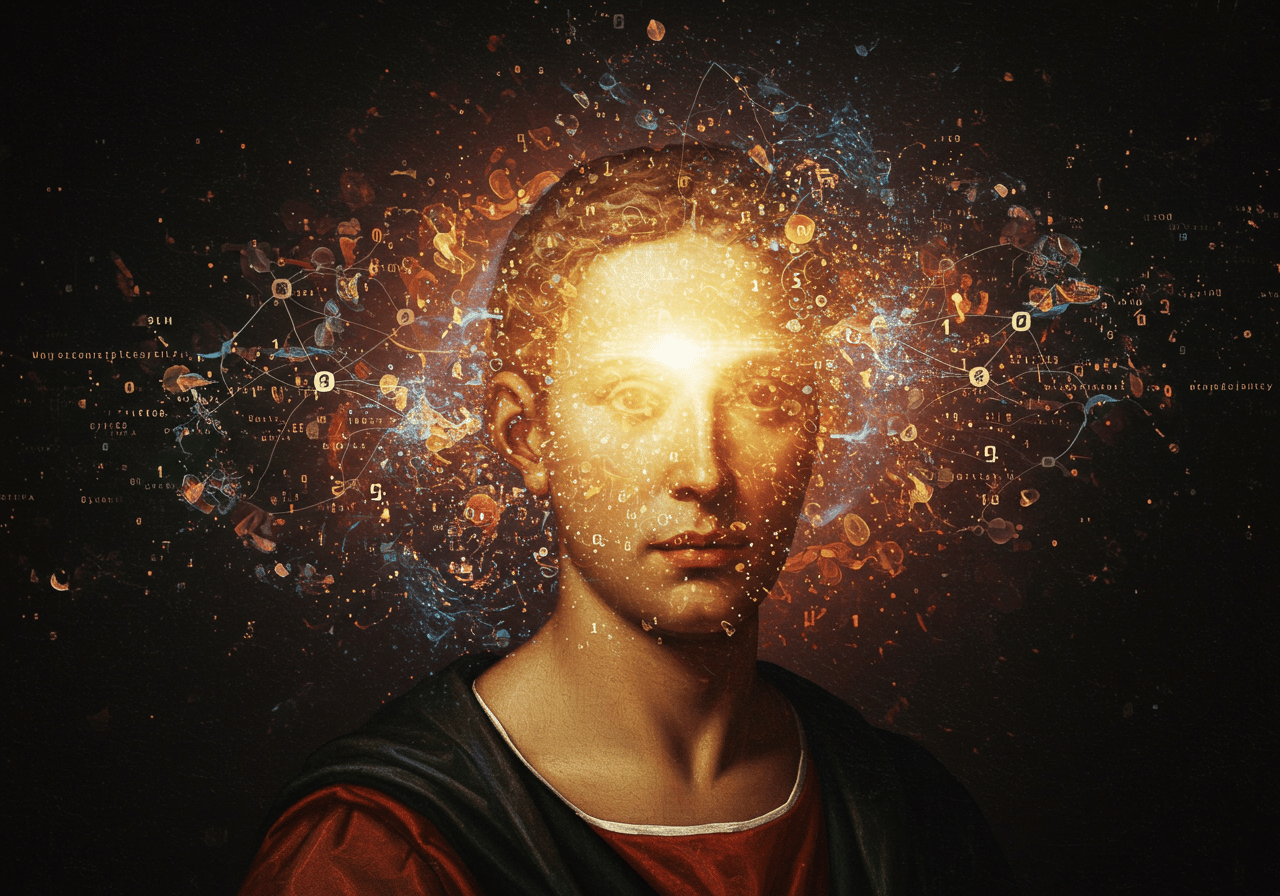 La Era de la Humanidad Aumentada, a man with a head of hair and a face of a man with a head